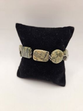 1725. Green Line Jasper Beaded Bracelet